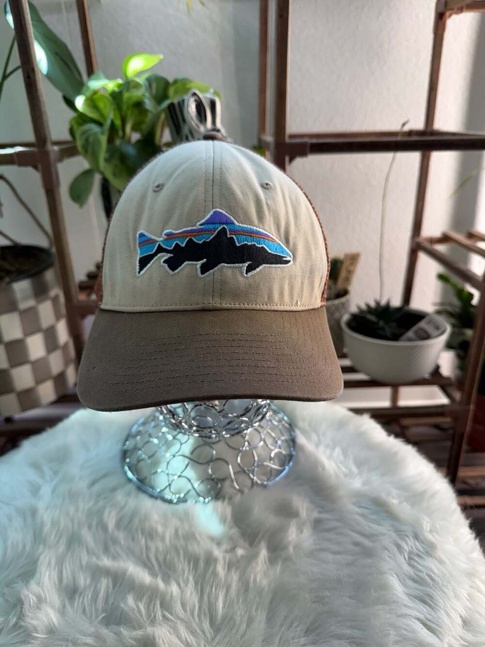 Patagonia Fitz Roy Trout Trucker Hat One Size Brown Tan Snapback
